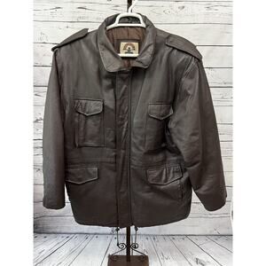 Phase 2 Leather Jacket Mens Large Bomber Coat Heavy Chocolate Brown Insulated